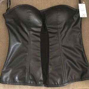 Faux Leather Corset with Mesh Panel from Wet Seal